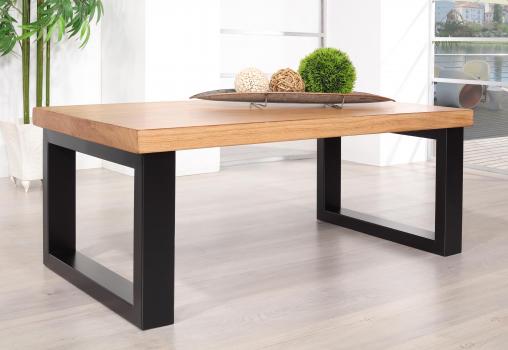 Table basse rectangulaire de ligne Contemporaine, réalisée en Chêne et Fer