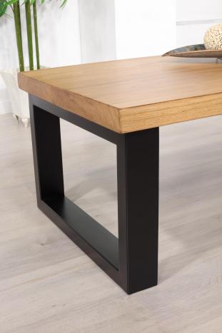 Table basse rectangulaire de ligne Contemporaine, réalisée en Chêne et Fer