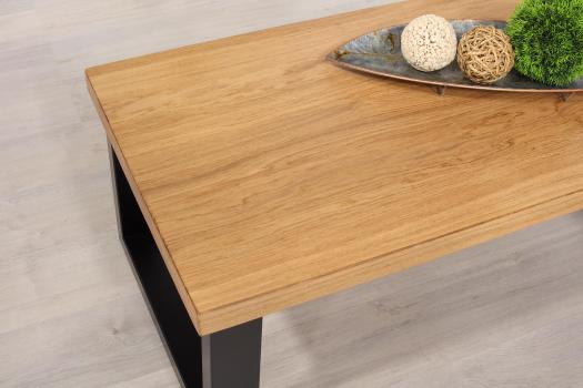 Table basse rectangulaire de ligne Contemporaine, réalisée en Chêne et Fer