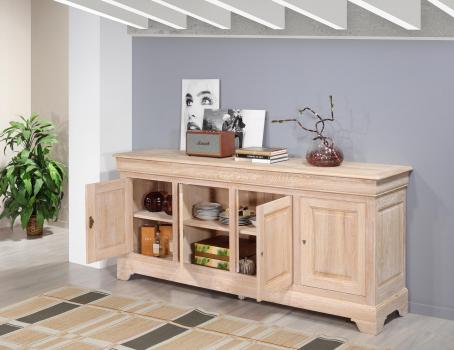 Buffet 4 portes Gael réalisé en Chêne Massif de style Louis Philippe Finition Chêne Brossé Blanchi 