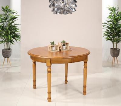 Table ronde Fabien réalisée en Chêne massif de style Louis Philippe Diamètre 120 + 2 allonges de 40 cm 