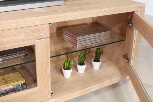 Meuble TV 2 portes Vitrées Loann réalisé en chêne massif de style Contemporain 