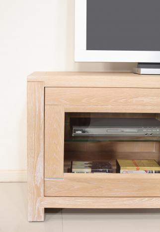 Meuble TV 2 portes Vitrées Loann réalisé en chêne massif de style Contemporain 