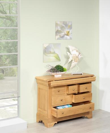 Petite commode 6 tiroirs Ludovic réalisée en chêne massif de style Louis Philippe 