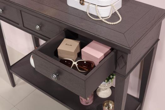 Console Mathieu réalisée en chêne de style Directoire Finition gris anthracite patiné