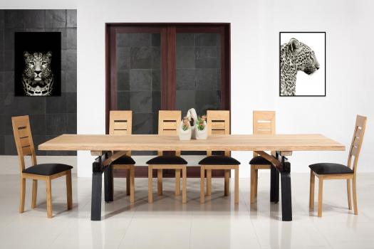 Table de repas fer et chêne massif 300x100 Epaisseur de la planche 4,5 cm MODELE UNIQUE