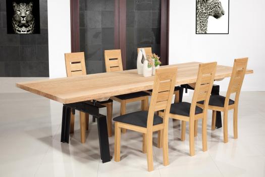 Table de repas fer et chêne massif 300x100 Epaisseur de la planche 4,5 cm MODELE UNIQUE