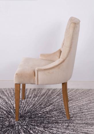 Chaise de séjour Capitonnée, 4 pieds en Chêne Massif Tissu beige Valdouro