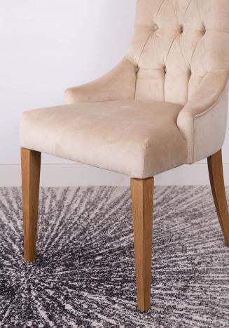 Chaise de séjour Capitonnée, 4 pieds en Chêne Massif Tissu beige Valdouro