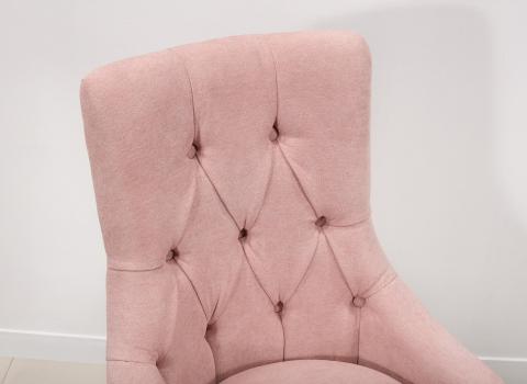 Chaise de séjour Capitonnée, 4 pieds en Chêne Massif Tissu rose 