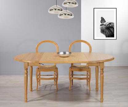 Table ronde à volets Simon réalisée en Chêne Massif de style Louis Philippe Diamètre 100 + 2 allonges de 40 cm