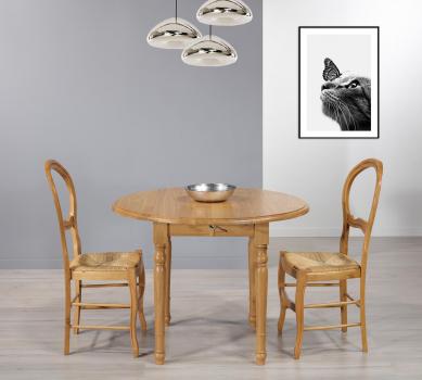 Table ronde à volets Simon réalisée en Chêne Massif de style Louis Philippe Diamètre 100 + 2 allonges de 40 cm