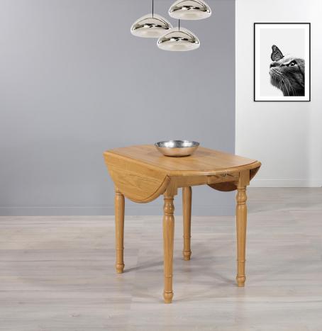 Table ronde à volets Simon réalisée en Chêne Massif de style Louis Philippe Diamètre 100 + 2 allonges de 40 cm