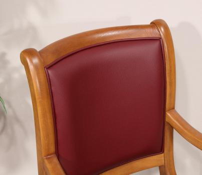 Fauteuil Crosse de style Louis Philippe en chêne massif Moleskine bordeaux