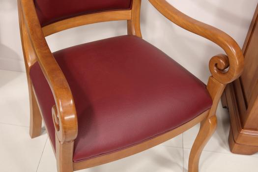 Fauteuil Crosse de style Louis Philippe en chêne massif Moleskine bordeaux