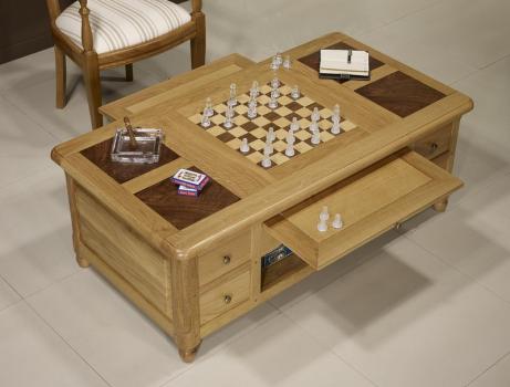 Table basse Jeu d'échec réalisée en Chêne et Noyer de style Louis Philippe