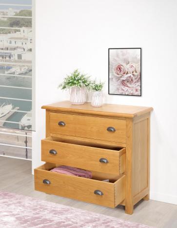 Commode 3 tiroirs Patrice, réalisée en Chêne Massif de stytle Campagnard SEULEMENT 1 DISPONIBLE