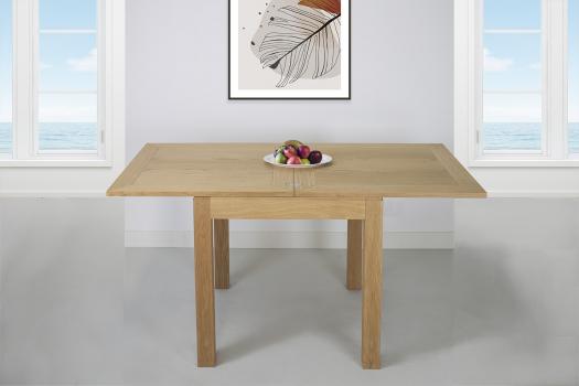 Table de repas 75x75 réalisée en Chêne massif de style Contemporain, plateau ouvert 150x75 SEULEMENT 1 DISPONIBLE