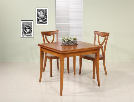 Table de salle à manger Carrée Clothilde 90x90 en Chêne de style Louis Philippe Double Plateau
