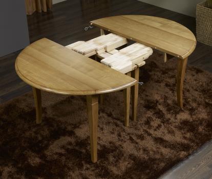 Table ronde à volets réalisée en Chêne Massif de style Louis Philippe, 8 pieds Sabres 8 allonges de 40 cm DIAMETRE 110