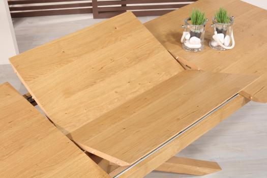 Table rectangulaire Joël réalisée en chêne de ligne contemporaine 180x100 + 1 allonge incorporée de 80 cm