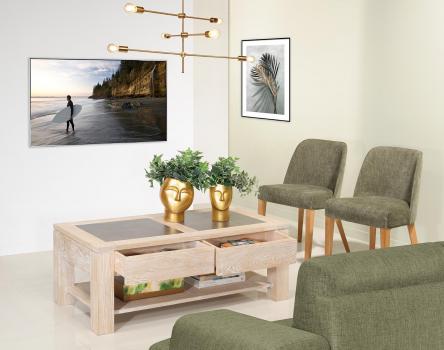 Table basse plateau céramique réalisée en Chêne Massif Ligne Contemporaine