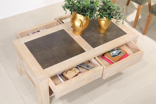 Table basse plateau céramique réalisée en Chêne Massif Ligne Contemporaine