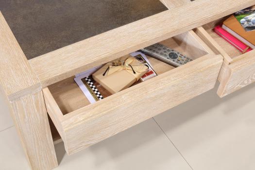 Table basse plateau céramique réalisée en Chêne Massif Ligne Contemporaine