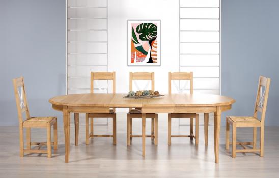 Table ovale 170x110 Mona réalisée en Chêne massif de style Louis Philippe avec 2 allonges de 40 cm  Finition Chêne Naturel  SEULEMENT 1 DISPONIBLE