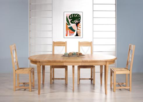 Table ovale 170x110 Mona réalisée en Chêne massif de style Louis Philippe avec 2 allonges de 40 cm  Finition Chêne Naturel  SEULEMENT 1 DISPONIBLE