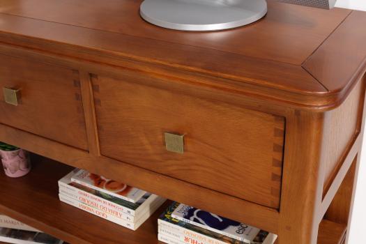 Console 3 tiroirs Evan réalisée en chêne de style Contemporain 2 étagères Finition Chêne Moyen (Photographie)