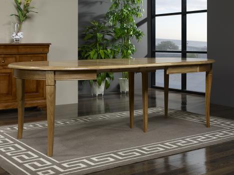 Table ronde Fabien réalisée en Chêne massif de style Louis Philippe DIAMETRE 110 avec 3 allonges de 40 cm