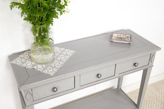 Console Mathieu réalisée en chêne de style Directoire Finition Gris Patiné
