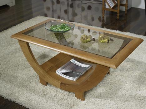 Superbe Table Basse Guillaume en Chêne Massif plateau verre
