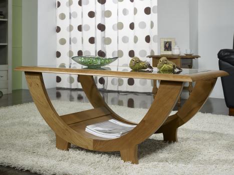 Superbe Table Basse Guillaume en Chêne Massif plateau verre