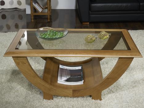 Superbe Table Basse Guillaume en Chêne Massif plateau verre