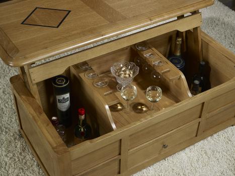 Table Basse Bar Hugo réalisée en Chêne de style Louis Philippe SEULEMENT 1 DISPONIBLE