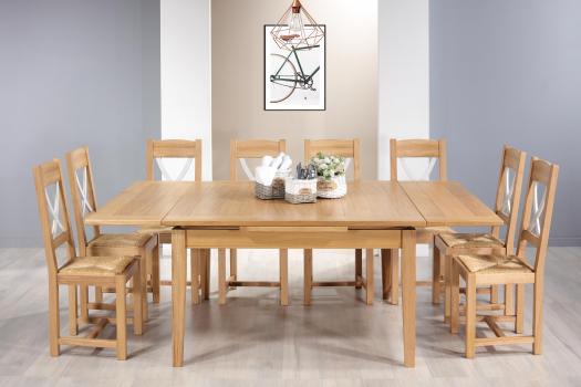 Table de Campagne carrée 135x135 réalisée en Chêne Massif 2 allonges de 40 cm SEULEMENT 1 DISPONIBLE