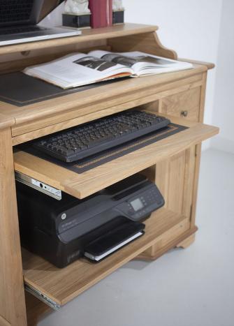 Petit Bureau informatique Emeric réalisé en Chêne de style Louis Philippe Finition Chêne naturel Surface d'écriture noire (photographies)