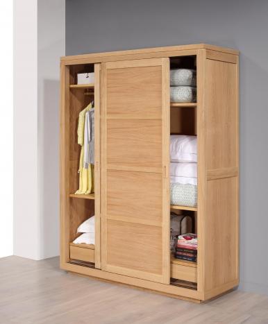 Armoire 2 portes coulissantes Julien, réalisée en Chêne de Ligne contemporaine