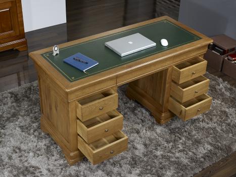 Bureau Ministre 9 tiroirs Jean-Baptiste réalisé en Chêne Massif de style Louis Philippe 