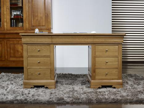 Bureau Ministre 9 tiroirs Jean-Baptiste réalisé en Chêne Massif de style Louis Philippe 