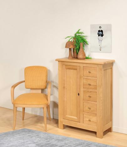 Farinier 1 porte 5 tiroirs réalisé en Chêne Massif de style Campagnard SEULEMENT 1 DISPONIBLE