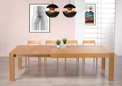 Table de repas rectangulaire  180X100 réalisée en Chêne Ligne Contemporaine Double allonge à l'extrémité de la table  SEULEMENT 1 DISPONIBLE