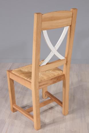 Chaise Olivier réalisée en Chêne massif de style Campagnard Finition Chêne naturel Croisillon Ivoire