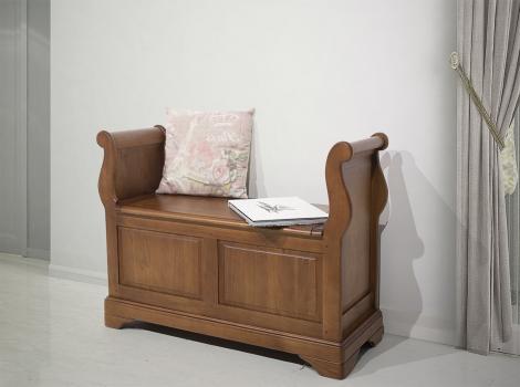 Banc coffre Léo réalisé en Chêne Massif de style Louis Philippe Finition chêne Moyen