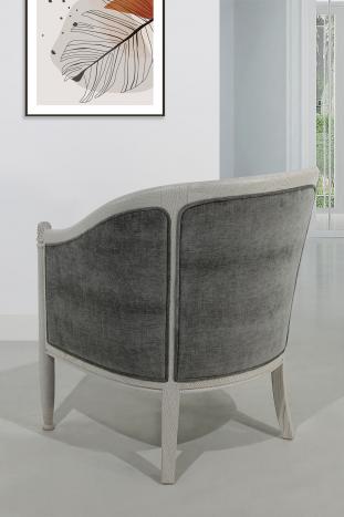 Fauteuil Cabriolet Paul réalisé en Chêne Massif de style Louis Philippe Finition Chêne Brossé Gris Perle Patiné 