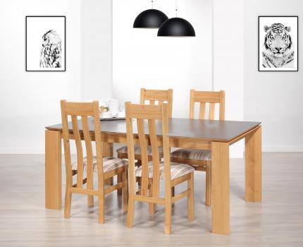 Table rectangulaire lsaac réalisée en chêne  et céramique de ligne contemporaine 180x100 + 2 allonges incorporées, Céramique Iron Grey SEULEMENT 1 DISPONIBLE