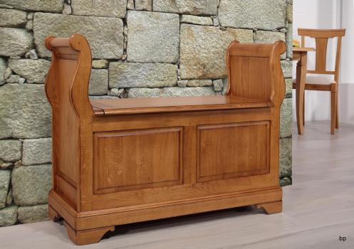 Banc coffre Léo réalisé en Chêne Massif de style Louis Philippe Finition chêne doré Antik