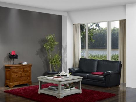 Table Basse carrée Clarisse réalisée en Chêne de style Louis Philippe Finition chêne brossé gris